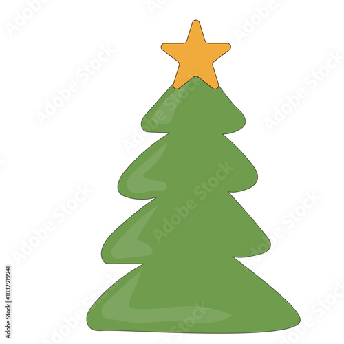 Cartoon Christmas Tree Icon. Evergreen Forest New year Symbol. Traditional Holiday Greeting Party Decoration. Christmas Spruce Tree Childish Hand Drawn Retro Element. Family Party Card Part.