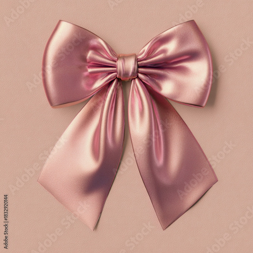 Elegant Rosy-Pink Satin Bow in Minimalist Studio Setting with Luxurious Gloss and Soft Peach Background