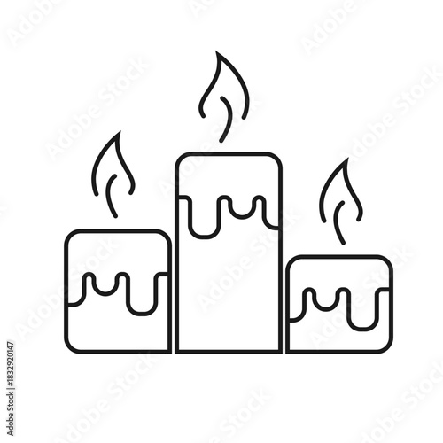 Burning candles outline minimal christmas winter holiday vector icon set