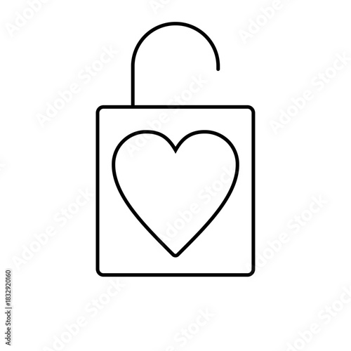 Open heart lock outline love security romantic minimal vector icon design