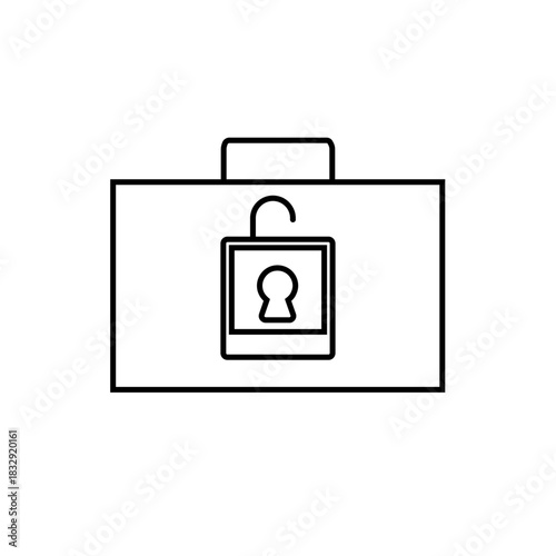 Business briefcase with open lock outline security access vector icon
