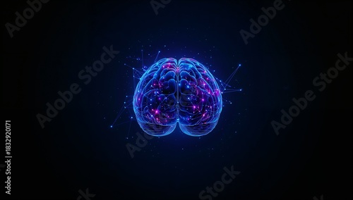 Futuristic Digital Brain Visualization with Neon Lights and Effects