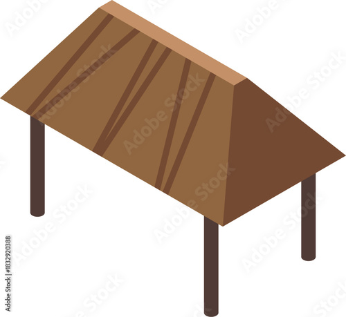 Simple brown wooden canopy protecting from sunlight isometric icon, isolated on white background