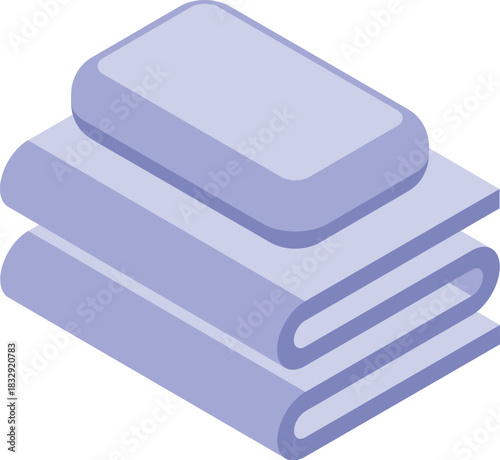 Lavender soap resting on a stack of fresh, folded towels, evoking a sense of cleanliness and relaxation in a hotel bathroom setting