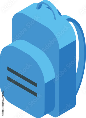 Light blue school backpack isometric projection, symbolizing learning, travel, and carrying essentials