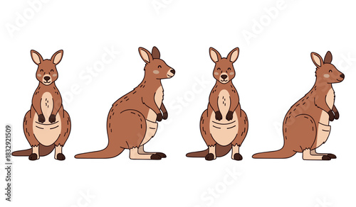 Cartoon kangaroo characters in various poses on white background