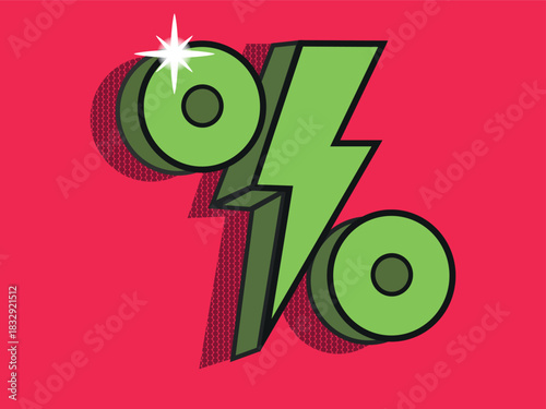 green percent sign.Hand drawn cute cartoon illustration of percent sign. Flat vector price reduction doodle. Promotion sign icon or sticker. Discount promo code symbol. Great offer. 
