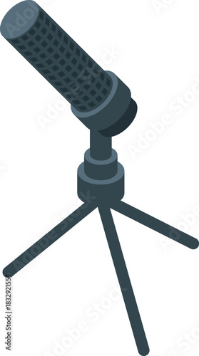 Professional studio microphone on tripod stand, ideal for recording podcasts, voiceovers, and music, isometric view