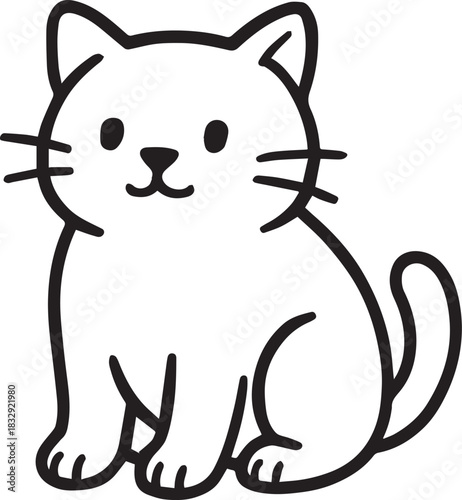 An adorable black and white cartoon cat sits, its innocent eyes and soft features ready to captivate your heart. The simple design and monochromatic palette gives it a clean and charming appeal. 