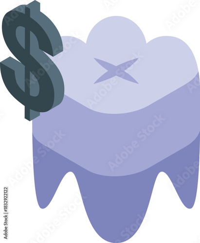 Damaged molar and dollar sign representing the cost of dental care and prosthetics