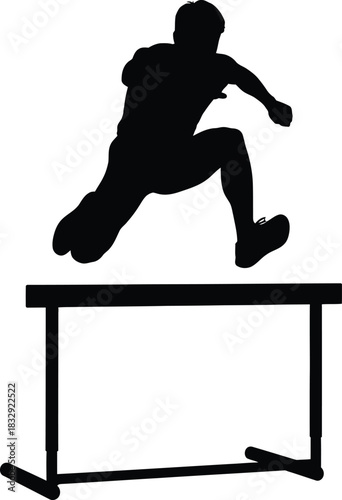 Male athlete hurdle jump silhouette vector illustration