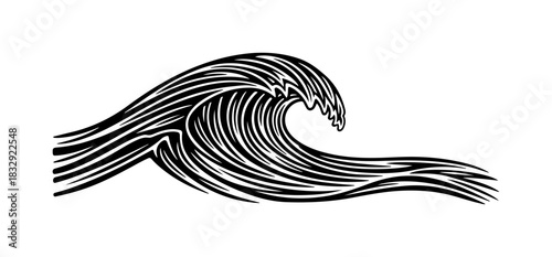 Dynamic ocean wave cresting in graphic design style