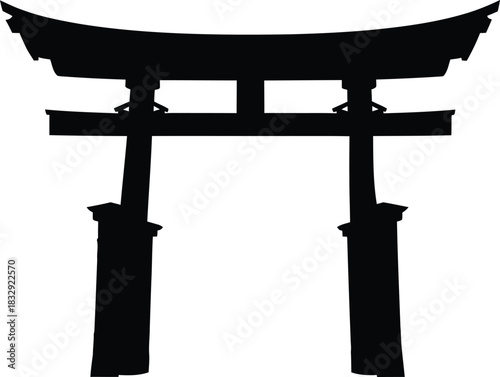 Traditional Japanese Torii Gate Silhouette Vector Icon Black and White Minimalist Graphic Resource