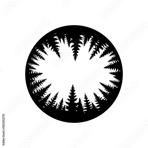 Stunning pine forest silhouette in circular frame