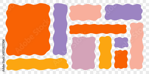 Wavy Textbox Vintage Figure Set in Transparent Png Background. Text Box Shape Frame Kit. Edge Rectangle Edge Border Bundle. Doodle Vector Illustration