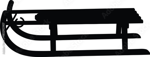Black Sled Silhouette Vector Icon Isolated on White Background for Winter Sports and Christmas Design