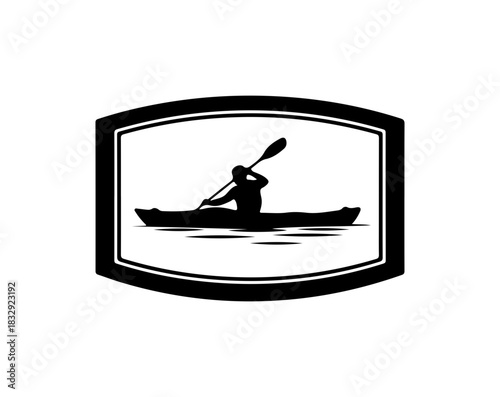 Kayaking adventure sports logo, paddling silhouette