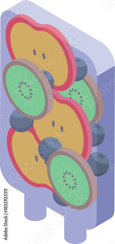 Iv drip with sliced kiwi, apple, and blueberries promoting health and wellness through intravenous vitamin and antioxidant intake