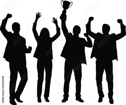 Business Team Victory Silhouette with Trophy Celebration Achievement