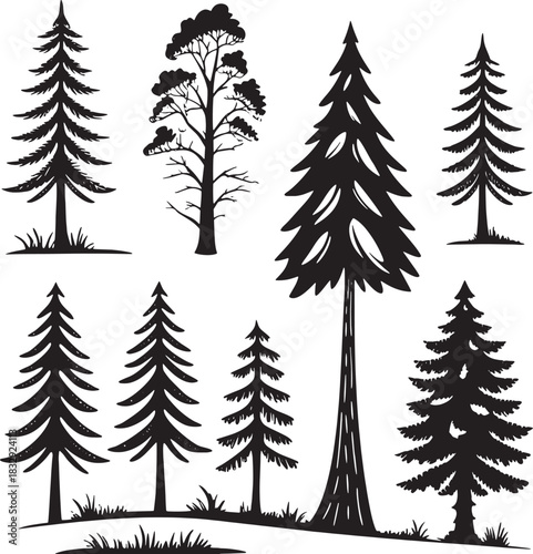 set of trees silhouettes