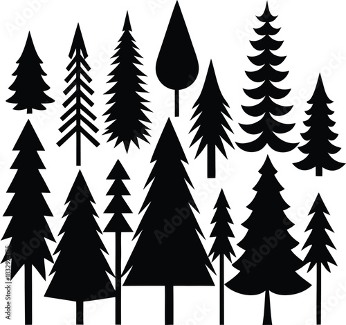 set of trees silhouettes