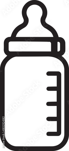 A sleek, minimalist illustration of a baby bottle. The focus is on the bottle itself.