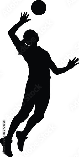 Female Volleyball Player Spiking Silhouette Vector Illustration Black and White Graphic