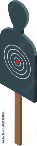 Shooting target representing human silhouette with concentric circles indicating the aiming point, useful for training and improving shooting accuracy