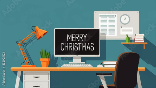 Festive Workspace A Cheerful 'Merry Christmas' Message on a Computer Screen