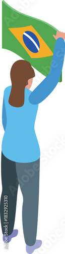 Female supporter waving brazilian flag, demonstrating national pride and identity during a patriotic event