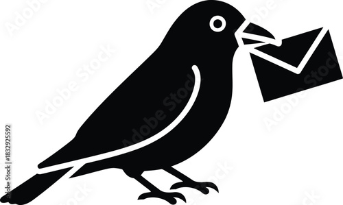 Black Bird Delivering Mail Icon Vector Graphic