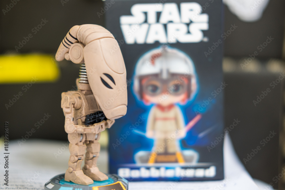 Naklejka premium Bangkok, Thailand - December 3, 2025 : Pop Mart Star Wars bobblehead toy box
