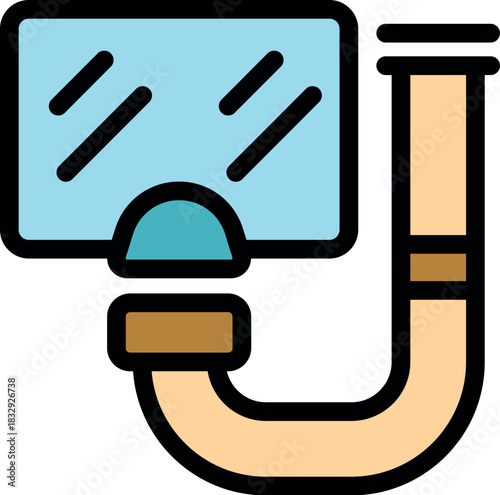 Cartoon diving mask and snorkel enabling underwater exploration, ideal for summer vacation or snorkeling adventures