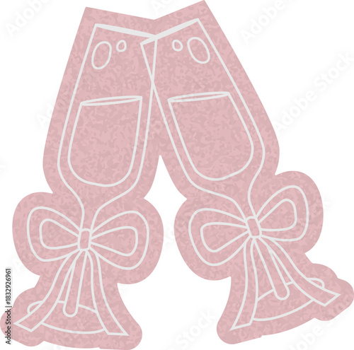 Clinking Champagne Flutes with Bows Paper Cutout