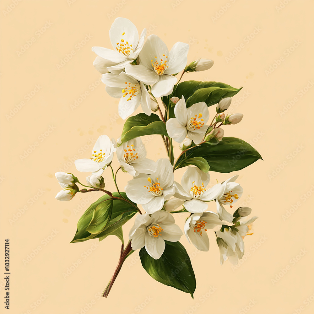 Fototapeta premium Jasmine Flowers, Illustration drawing