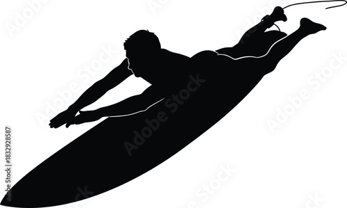 Dynamic Surfer Riding Wave Silhouette Vector Illustration