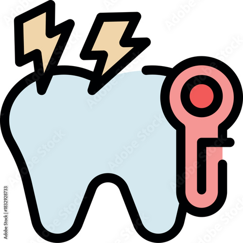 Toothache and electric stimulator causing pain and discomfort, highlighted by lightning bolts, symbolizing dental sensitivity and the need for dental care