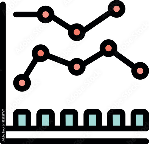 Colorful line graph displays fluctuating data points, visualizing market trends and analysis over a specific period