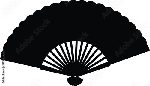 Traditional Folding Hand Fan Silhouette Vector Icon Simple Black Graphic Design Isolated on White Background