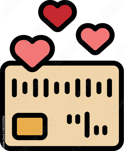 Hearts floating over a credit card, symbolizing love for money, financial stability, or positive financial management
