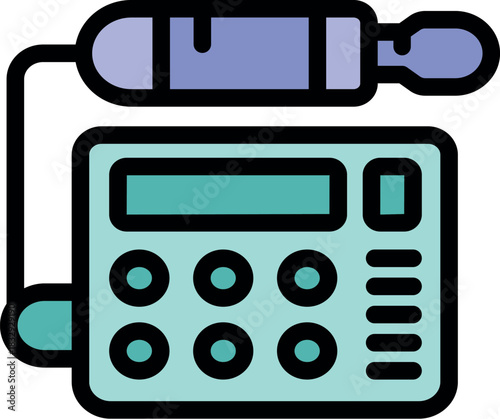Ultrasound machine emitting waves, connected to a device with buttons and display, used for medical examinations