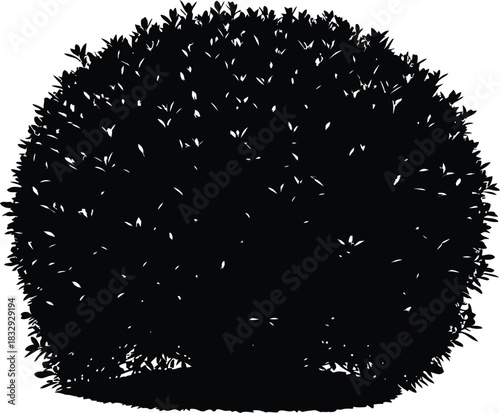 Dense Rounded Shrub Silhouette Black and White Graphic Element