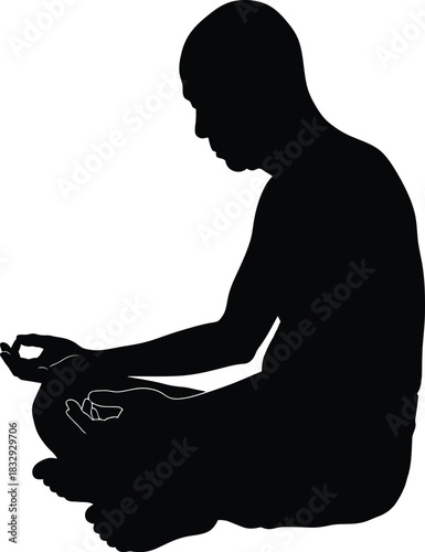 Black Silhouette Vector of Person Meditating in Lotus Position Gyan Mudra