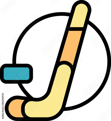 Hockey stick and puck icon representing winter sports, competition, and athleticism, perfect for minimalist designs
