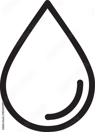 A minimalistic black outline of a water droplet, clean and simple, symbolizing purity and the essence of life.