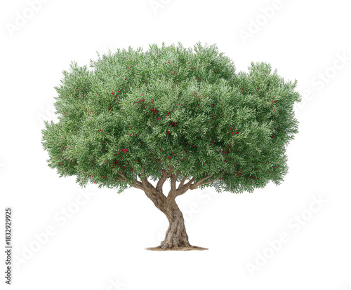 Majestic olive tree with vibrant red berries offers timeless beauty for Mediterranean themes, garden designs, and serene nature scenes, ideal for any project