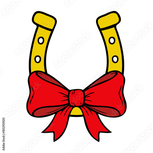 Dibujo sencillo con líneas de herradura con lazo de cinta de regalo para tarjetas y felicitaciones de Navidad