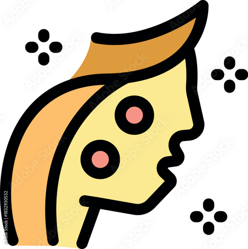 Cartoon woman with chickenpox blisters receiving medical treatment for varicella zoster virus infection