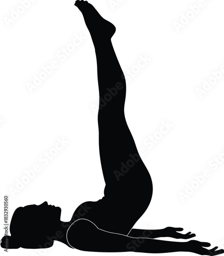Vector silhouette of a woman doing leg raise exercise for fitness and core strength isolated black on white
