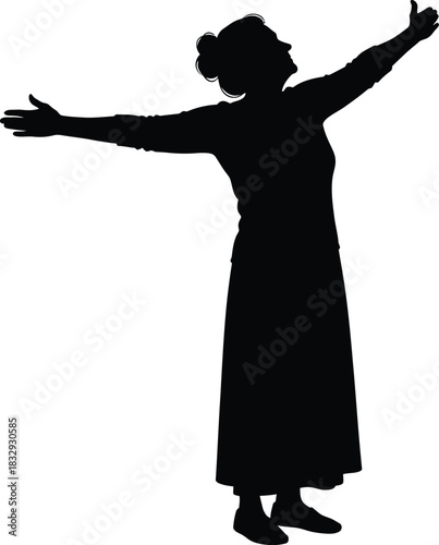 Woman Silhouette with Arms Open Expressing Freedom Joy and Triumph Vector